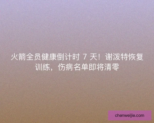 火箭全员健康倒计时 7 天！谢泼特恢复训练，伤病名单即将清零